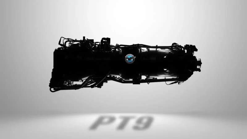 Pratt & Whitney Canada PT9 turboprop engine shown in a dark teaser photograph following Transport Canada certification.